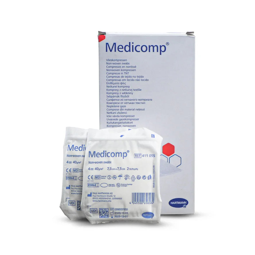 Médicomp - Boîte de 150 compresses stériles non tissées - 5x5 ou 7,5x7,5 - Hartmann