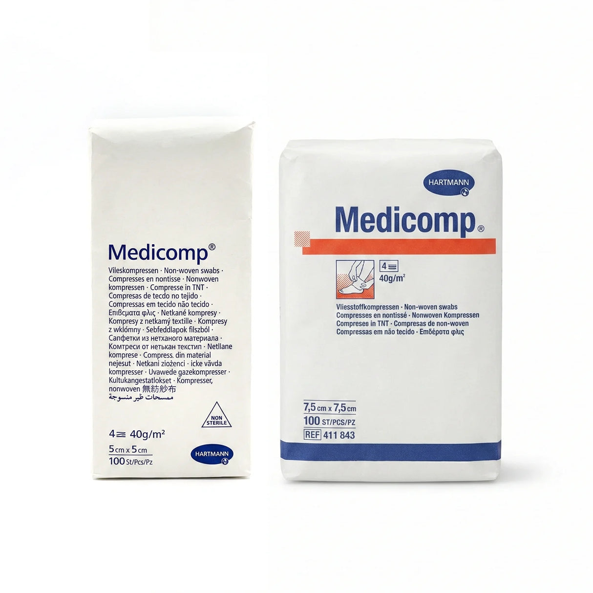 Lot de 100 compresses non tissées non stériles 5x5cm ou 7.5x7.5 cm - Medicomp® Hartmann - oofti.fr