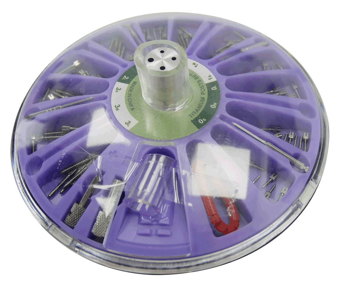 Coffret de 120 Screw Posts TITANIUM + 2 clefs + 4 alésoirs + réglette - ROGIN - Safe Impalnt