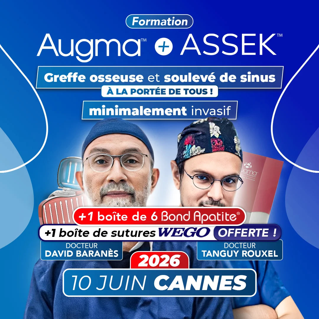 Formation greffe osseuse et soulevé de sinus minimalement invasif - Augma + ASSEK Lift - 10 Juin 2026 Cannes - Docteur David BaranÚs & Docteur Tanguy Rouxel - Augma Bond Apatite et Kits ASSEK Lift - Safe Implant - oofti.fr - Safe Academy - Dental Groupe