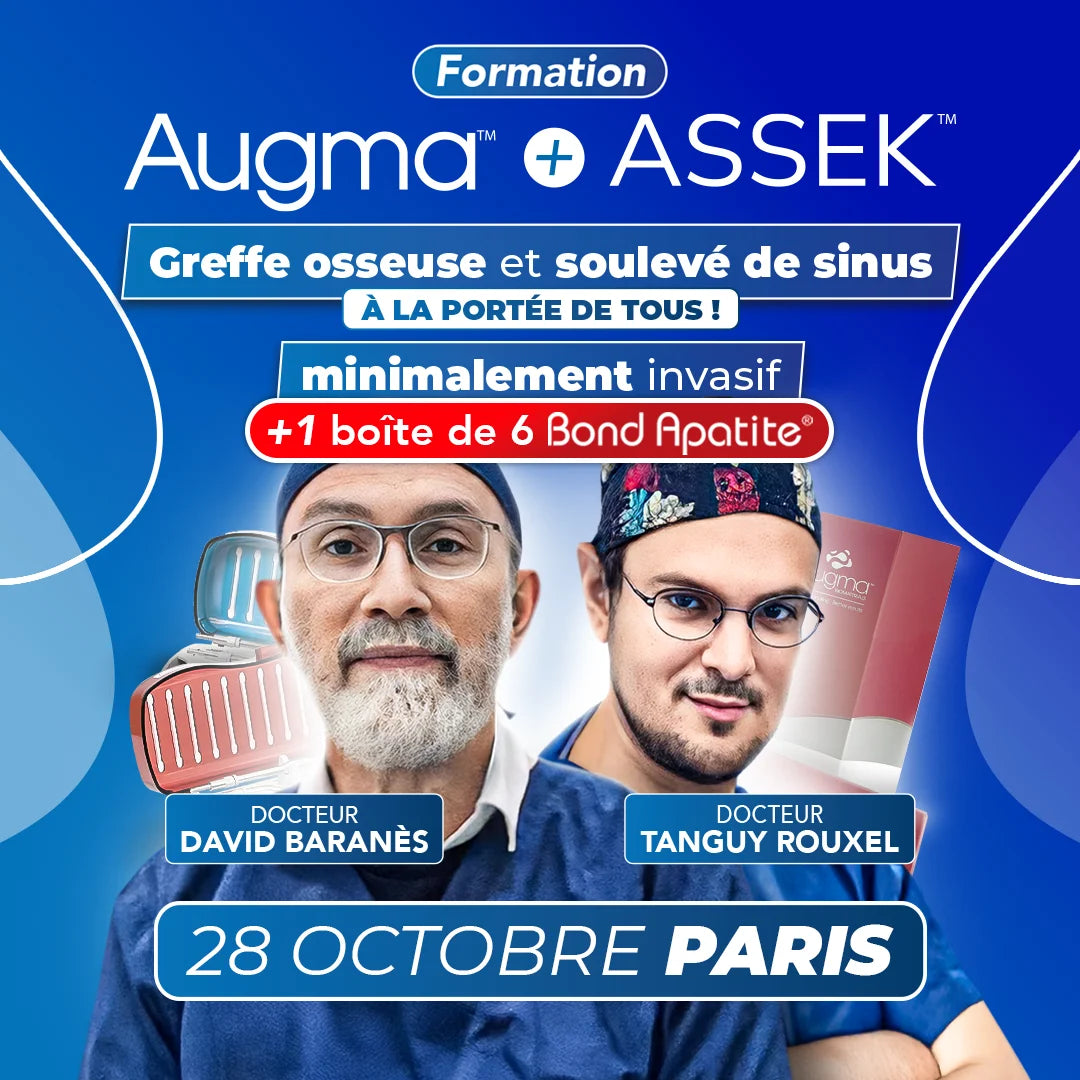 Formation greffe osseuse et soulevé de sinus minimalement invasif - Augma + ASSEK Lift - 28 Octobre 2025 Paris - Docteur David BaranÚs & Docteur Tanguy Rouxel - Augma Bond Apatite et Kits ASSEK Lift - Safe Implant - oofti.fr - Safe Academy - Dental Groupe