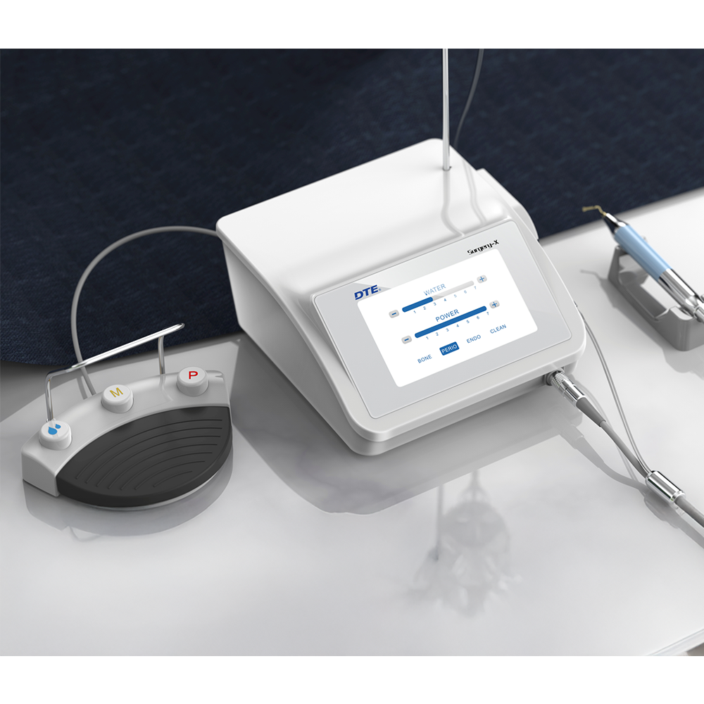 Le SURGERY-X offre une coupe micrométrique, un contrôle thermique <38°C et une protection totale des tissus mous. Livré avec 14 inserts spécialisés.