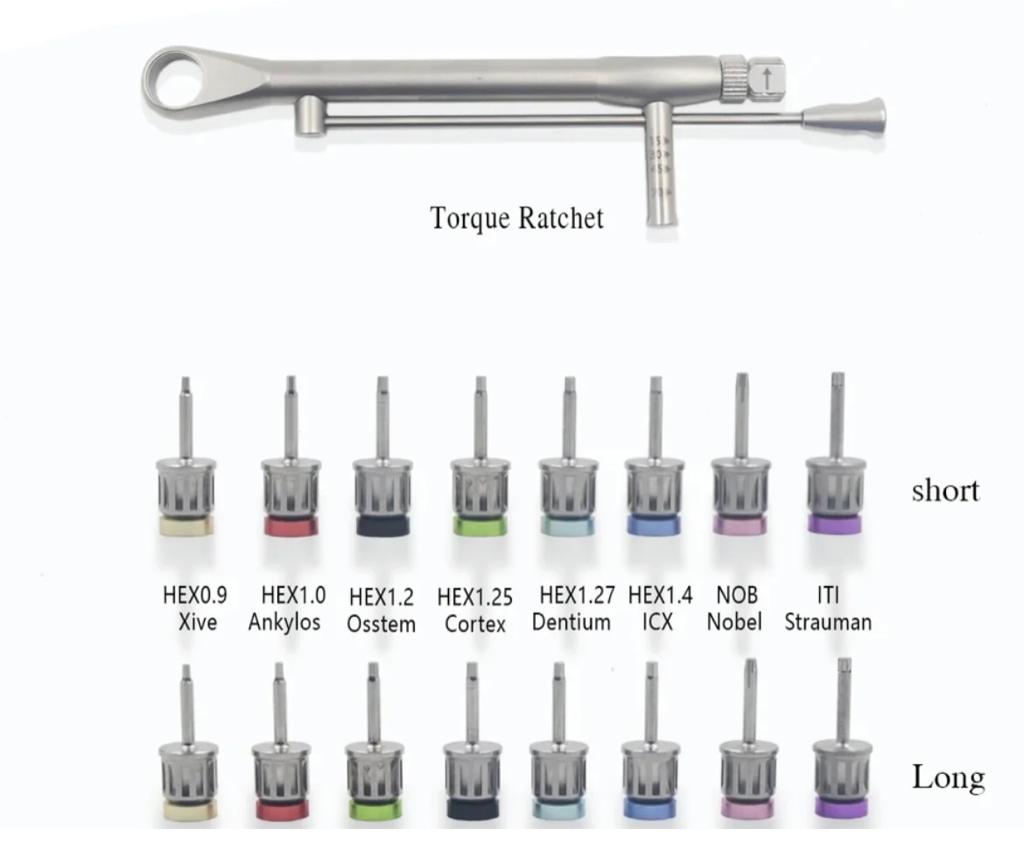 Kit de 16 tournevis universels pour implants adaptés aux vis des marques (Ankylos©, OSSTEM©, Dentium©, ICX©, Nobel BIOCARE ©et ITI Straumann©, Zimmer© , ETK ©, DENTSPLY©, ASTRA , MIS ©,Alpha BIO©,BIOHORIZON™, CORTEX™, TAV IMPLANT™,XIVE™, BEGO™, MEGAGEN™, ITI™)