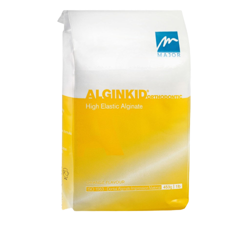 Alginate orthodontique avec haute résistance pour empreintes dentaires de précision. Grâce à l’excellente stabilité dimensionnelle, le modèle peut-être coulé même après 5 jours (si il est conservé proprement dans un récipient fermé hermétiquement). ALGINKID dépasse les standards demandés par les normes ISO 1563. Temps de prise 1.50′ ( à 23°c)