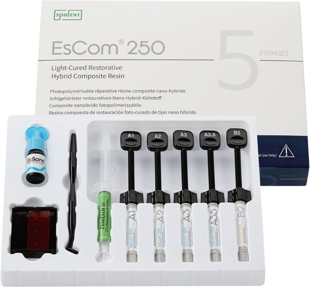 Escom 250 - 5 seringues de 4g Résine composite nano-hybride restauratrice photopolymérisable - oofti.fr