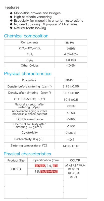 Disque zircone safe 3d pro - teinte W diamètre 98 mm - oofti.fr