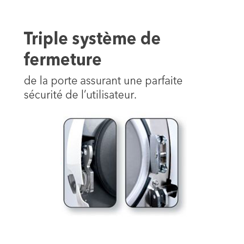 Autoclave de classe B, éco-line, d’une contenance de 22 L et d’une charge utile de 7 kg. Totalement automatique qui porte et maintient la température de la cuve à 80°C pendant la phase de stand-by, c’est à dire entre chaque cycle.