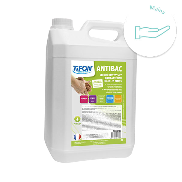 Solution lavante et désinfectante mains en bidon de 5L. Bactéricide EN 13727 Bactéricide EN 1276 Bactéricide EN 1499