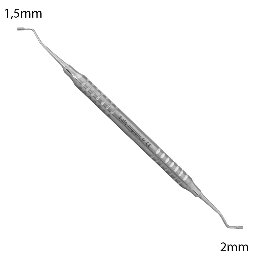 Instrument brunissoir pour les matériaux d'étanchéité tels que les résines, composites et amalgames Compacte le matériau dans la cavité grâce à ses extrémités plates et striées.