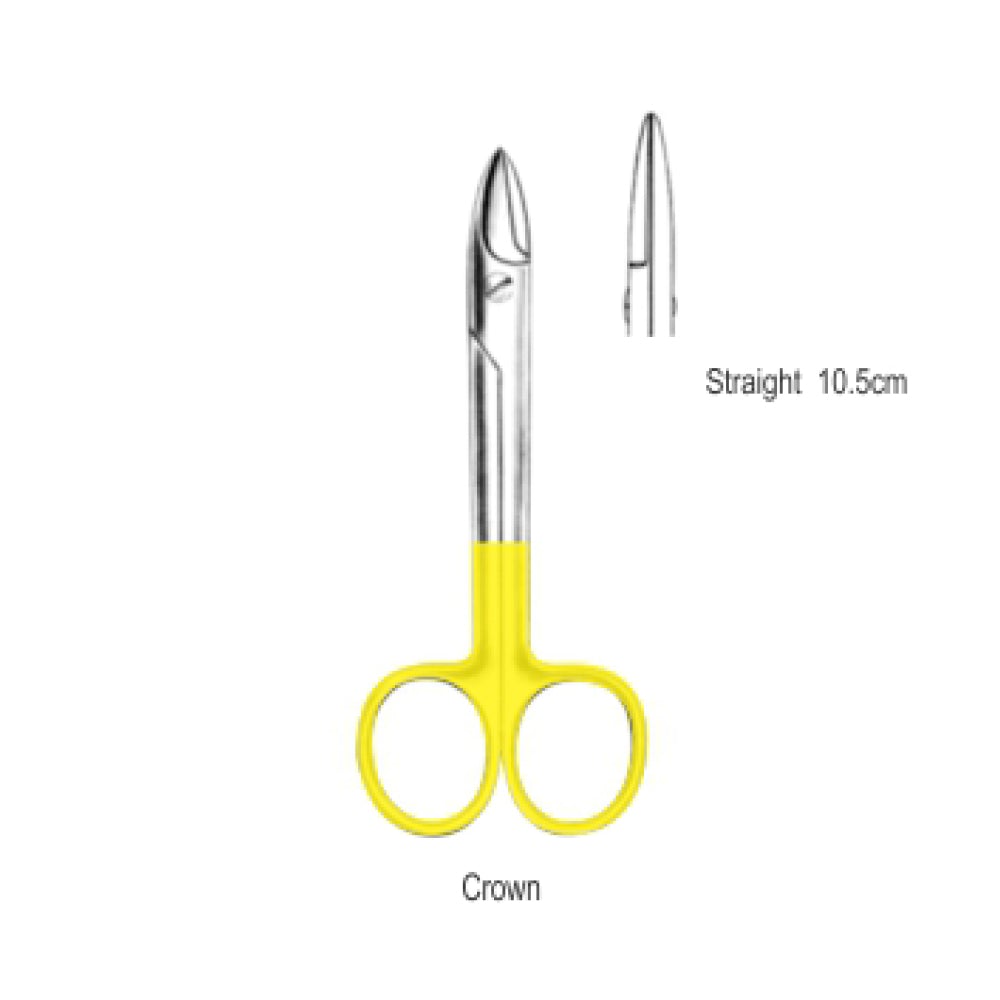 Ciseaux à couronne en carbure de tungstène, plus dur et résistant aux rayures que l'acier inoxydable. Stérilisables et désinfectables.