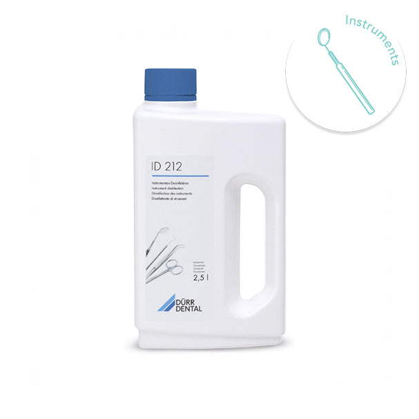 ID 212 – Concentré désinfectant sans aldéhyde 2,5 L. Idéal pour instruments médicaux, même en caoutchouc ou silicone. Utilisable en bac à ultrasons. Conforme normes EN - oofti.fr