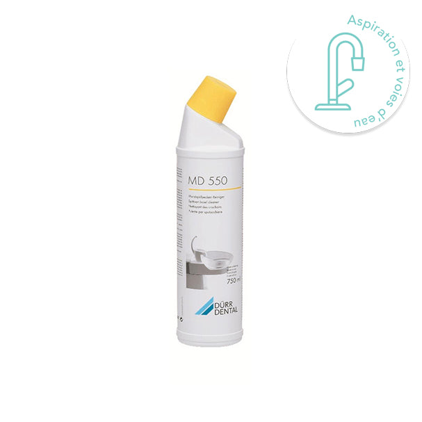 MD 550 Dürr Dental – Nettoyant intensif prêt à l’emploi pour crachoirs dentaires. Formule non moussante, élimine dépôts et salissures sans rinçage. Flacon 750 ml - oofti.fr