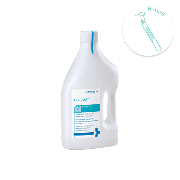 Rotasept – Solution prête à l’emploi pour désinfection rapide des fraises rotatives. Sans aldéhyde, sans rinçage, biodégradable. Flacon 2 L ou bidon 5 L - oofti.fr