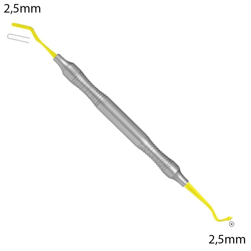 Applicateur de composite 2,5mm/ 2,5mm TiN Coated. Ce revêtement de nitrure de titane donne une excellente longévité à cet instrument en le rendant très dur et le protégeant de la corrosion. Stérilisable et désinfectable.