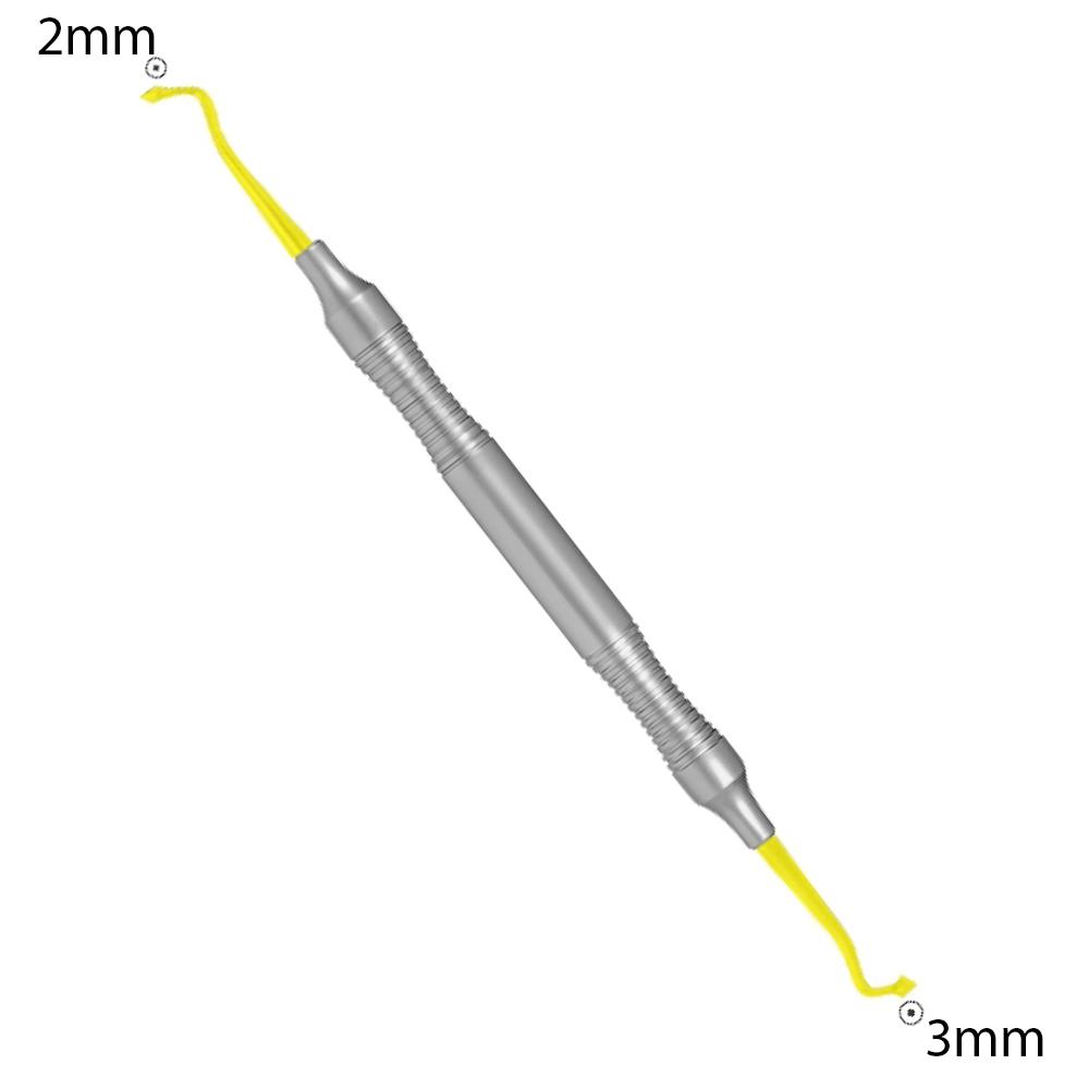 Applicateur de composite 2mm/ 3mm TiN Coated. Ce revêtement de nitrure de titane donne une excellente longévité à cet instrument en le rendant très dur et le protégeant de la corrosion. Stérilisable et désinfectable.