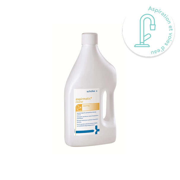 Solution concentrée pour le nettoyage quotidien et la désinfection du système d'aspiration et du crachoir. Puissant détergent, destruction du biofilm. Intervention du technicien réduite, pas d'odeur nauséabonde. Produit biodégradable (conformément à la norme OCDE 301D). Matériaux d'emballage recyclables. Recommandations d'utilisation : diluer à 5%, laisser agir 1 heure minimum. A utiliser 1 à 2 fois par semaine, au lieu de la désinfection du midi. Flacon de 2 litres.