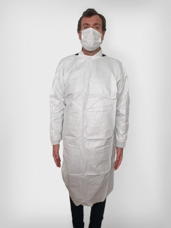 Blouse médicale jetable en polypropylène imperméable – Protection contre projections et fluides – Poignets élastiqués – Fermeture à nouettes