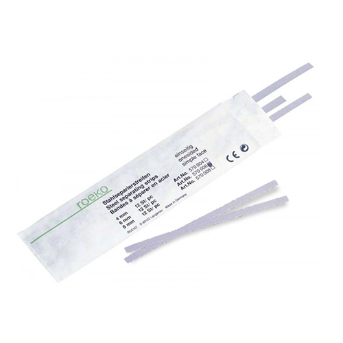 Bandes d'acier recouvertes de corindon haute qualité de grain moyen. Boîte de 12 bandes : largeur de 4 mm, 6 mm ou 8mm.