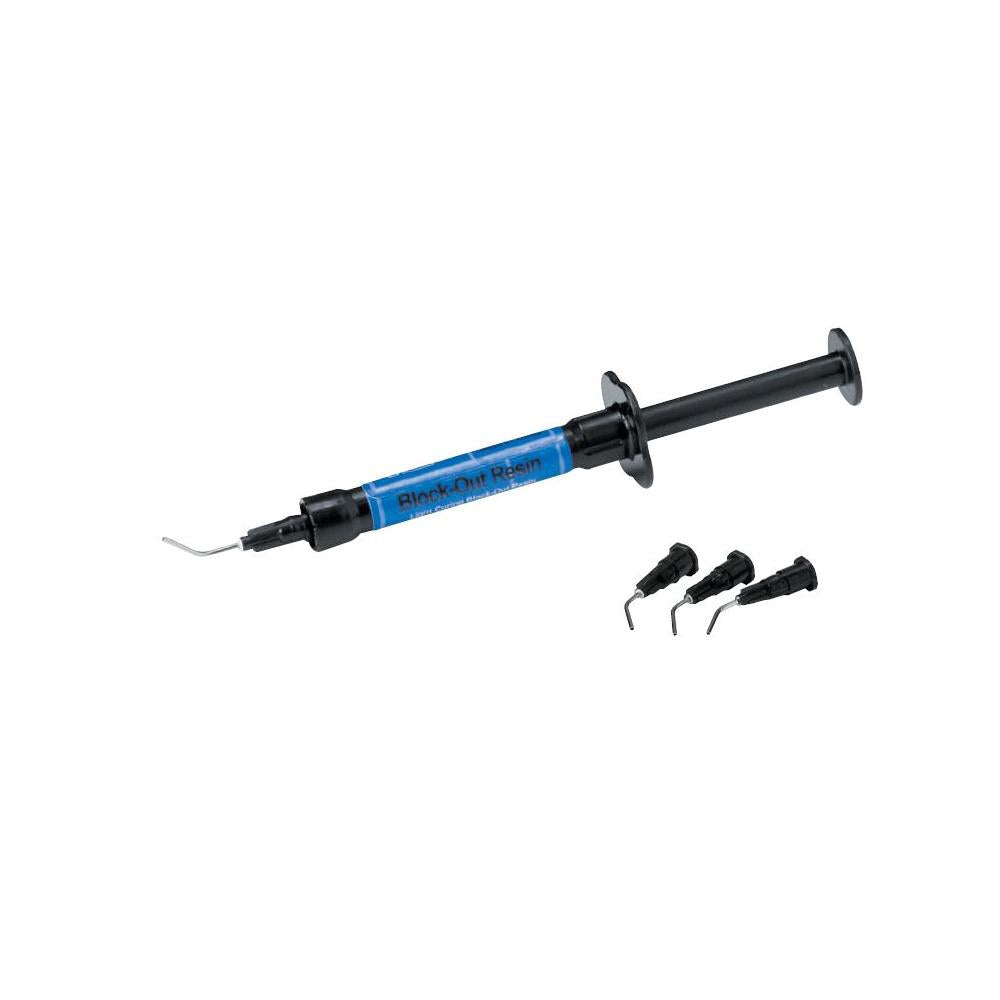 Block Out Resin est une résine visqueuse, photopolymérisable, à base de méthacrylate, livrée en seringue bleue. Conçue pour une utilisation en laboratoire : blanchiment des réservoirs sur les modèles en plâtre, procédures de laboratoire nécessitant un espacement ou un blocage en contre-dépouille, réparation des petites fractures ou des vides dans les modèles de laboratoire. 2g x 4 seringues