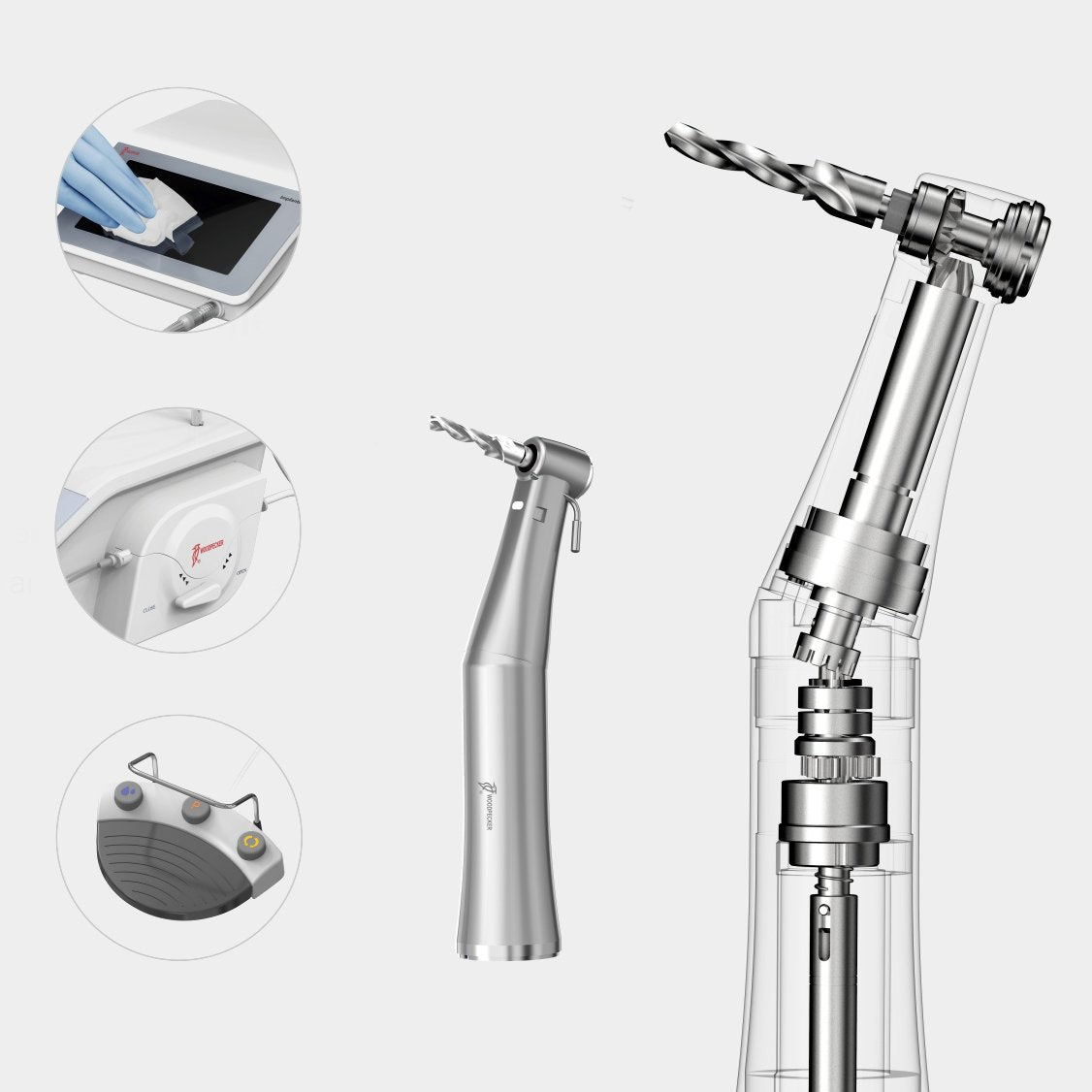 Moteur d'implantologie implant-X™ de la marque DTE™ vendu avec son contre angle bague verte 20:1 DTE™ - oofti.fr