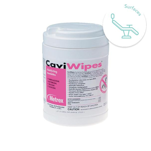 Chaque lingette CaviWipes se compose de plusieurs couches de tissu imprégnées de solution désinfectante CaviCide. Elles sont ultra résistantes et n'abîment pas vos équipements. Sans phénol, sans hypochlorite, sans aldéhyde. Pas de colorant ni de parfum artificiel. Faible teneur en alcool. Large spectre. Bactéricide, Fongicide, Tuberculocide, Virucide. DM Classe IIA, Organisme notifié : 0086 : Kerr. La boîte de 160