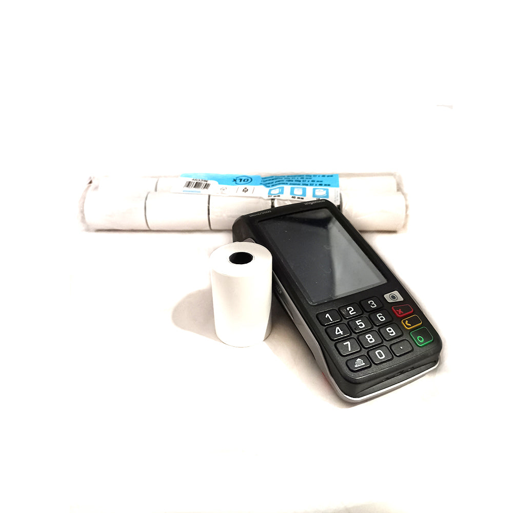 Bobines papier thermique 55g 57 x 40 mm Papier garanti sans Bisphénol A, donc conforme à la règlementation européenne qui interdit les papiers thermiques avec BPA Avertissement de fin de rouleau