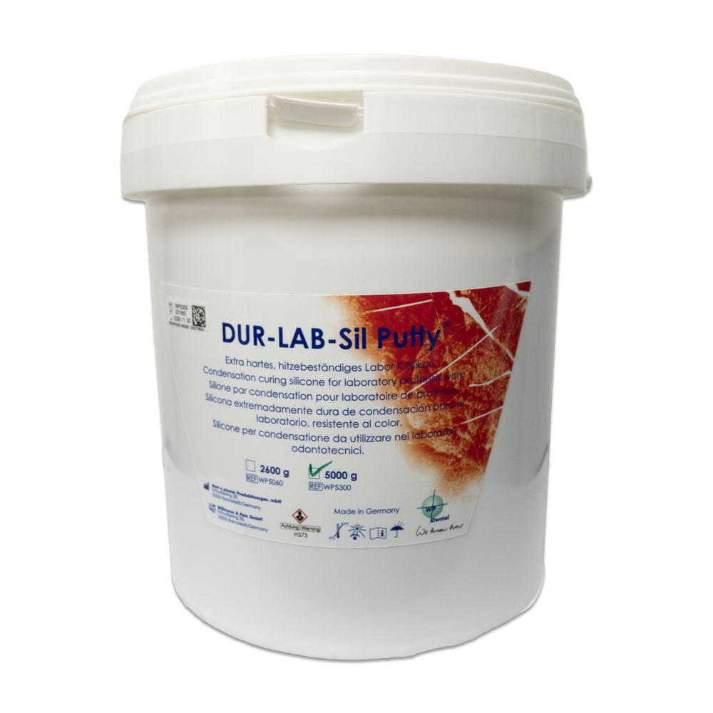 DUR-LAB-Sil est un silicone extra résistant (pâte), spécialement conçu pour une utilisation en laboratoire dentaire. Il est formulé à base de silicones à durcissement par condensation. Grâce à sa stabilité thermique très élevée, il est particulièrement adapté à la technique de reproduction de prothèses dentaires. La manipulation est facilitée car DUR-LAB-Sil n'est pas collant, dimensionnellement stable et résistant à la chaleur.