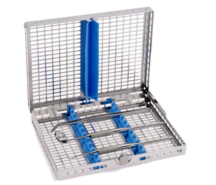 Idéales pour le nettoyage en thermo-laveur. Ultra-ajourées. Compatibles avec tous les modes de stérilisation. Tout nouveau système de fermeture ( avec boutons rotatifs). En inox et silicone. Autres coloris disponibles sur demande. DM Classe I. Fabricant: Nicrominox.