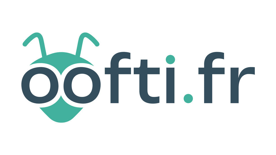 Logo représentant oofti.fr et sa mascotte la fourmis. Le matériel dentaire à petit prix !