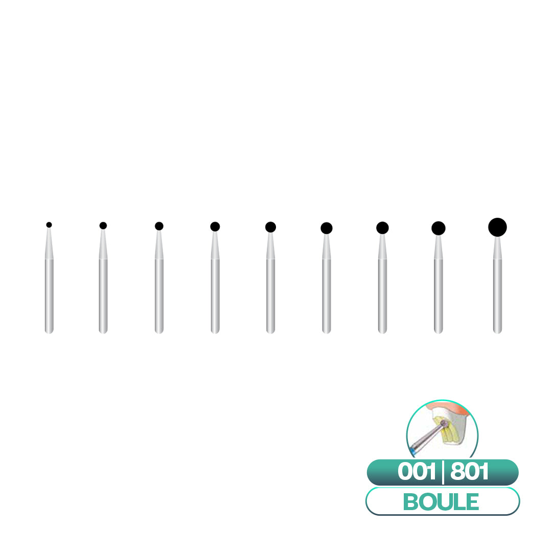 Fraises diamantées boule ISO 001 COOL CUT en blister de 5 fraises pour cabinet dentaire