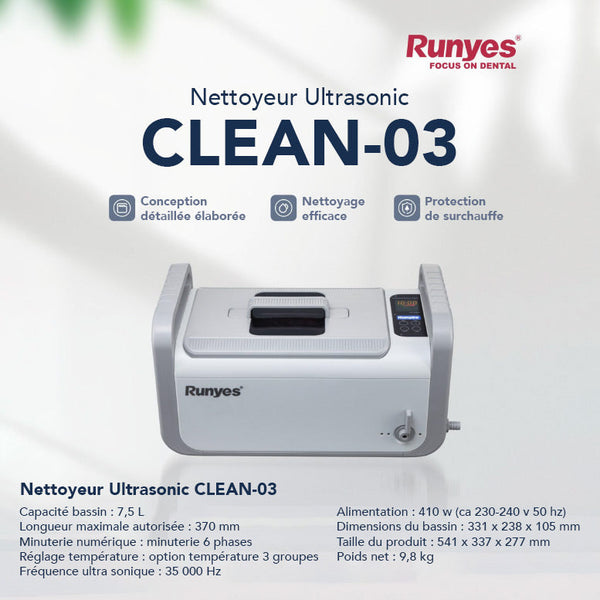 Nettoyeur à ultrason 7,5 L CLEAN-03 - Runyes - Dental Coop