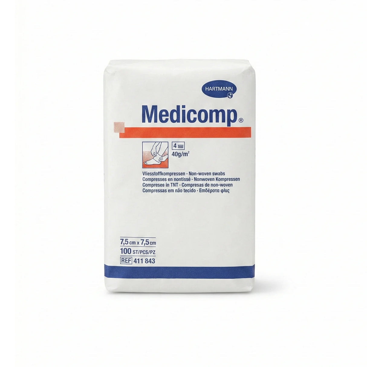 Lot de 100 compresses non tissées non stériles 5x5cm ou 7.5x7.5 cm - Medicomp® Hartmann - oofti.fr