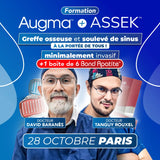Formation greffe osseuse et soulevé de sinus minimalement invasif - Augma + ASSEK Lift - 28 Octobre 2025 Paris - Docteur David Baranès & Docteur Tanguy Rouxel - Augma Bond Apatite et Kits ASSEK Lift - Safe Implant - oofti.fr - Safe Academy - Dental Groupe