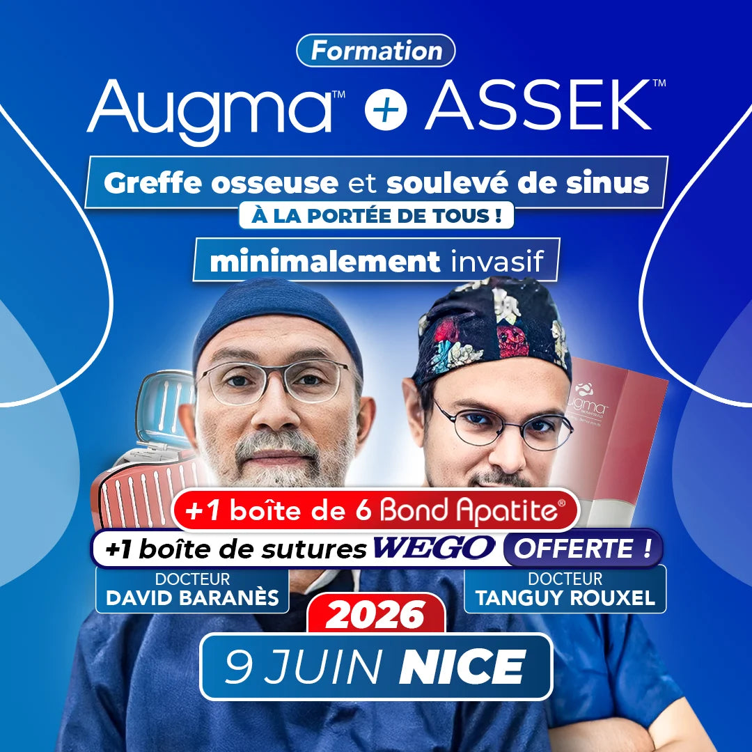 Formation greffe osseuse et soulevé de sinus minimalement invasif - Augma + ASSEK Lift - 9 Juin 2026 Nice - Docteur David Baranès & Docteur Tanguy Rouxel - Augma Bond Apatite et Kits ASSEK Lift - Safe Implant - oofti.fr - Safe Academy - Dental Groupe