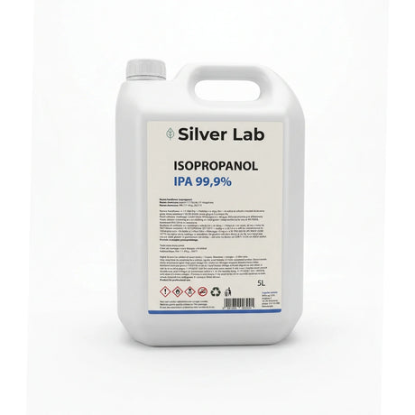 Vue de face du bidon Isopropanol IPA 99,9% 5L SilverLab pour nettoyage de résine et entretien technique - oofti.fr