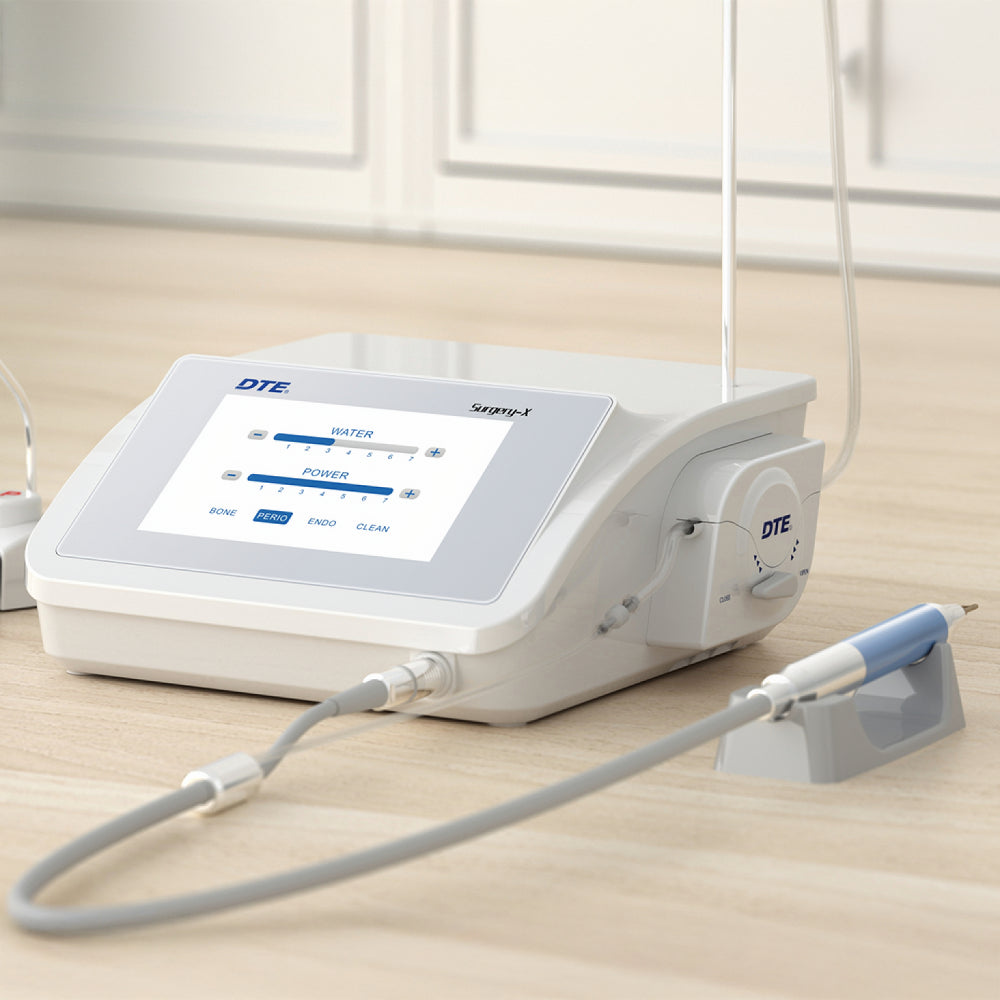 Moteur piézo SURGERY-X : coupe précise, sélective et froide. 14 inserts inclus. Idéal pour la chirurgie osseuse et implantologie.