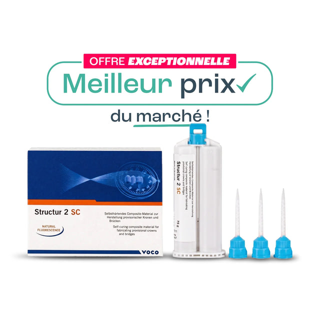 VOCO Structur 2 SC prix promo. Fabrication de couronnes, bridges, inlays, onlays et provisoires très esthétiques - 1 cartouche 75g et 10 embouts mélangeurs. Disponible en plusieurs teintes - Meilleur prix du marché - oofti.fr