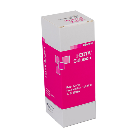 La Solution i-EDTA est spécialement formulée pour la préparation canalaire. Elle vise à accomplir les objectifs suivants : Aide à nettoyer les canaux radiculaires, adoucit et élargit les parois du canal radiculaire, décalcifie la dentine sur les parois du canal radiculaire et enlève la couche collante.
