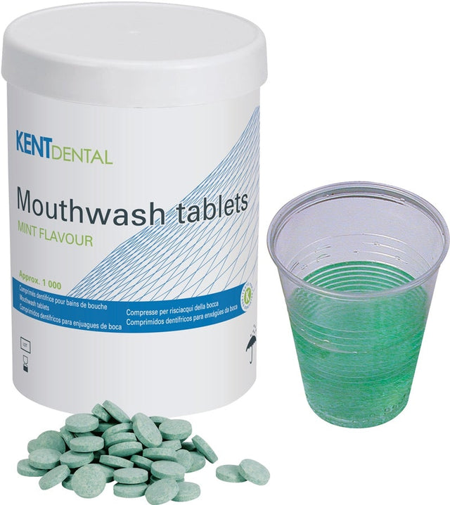 Comprimés dentifrice Kent Dental Vert, goût Menthe. Pastilles bains de bouches à dissolution rapide, permettront un rinçage efficace et agréable pour l’utilisateur. Livré avec un sachet déshydratant pour une meilleure préservation de produit  Composition : Sodium benzoate, potassium benzoate spearmint oil, saccharin, effervescent base.
