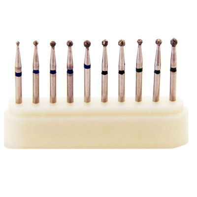 Kit of 10 medium grit long neck ball diamond burs FG 