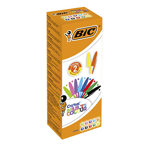 BIC Cristal Multicolour Ballpoint Pens Broad Tip (1.6 mm) - Assorted Colors, Box of 20