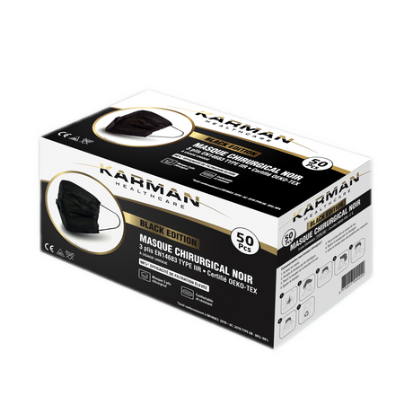 Masques chirurgicaux 3 plis type IIR - Boite de 50, différents coloris - Karman Healthcare - oofti.fr