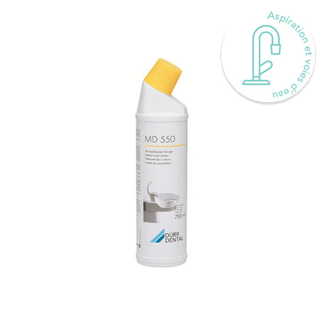 MD 550 Dürr Dental – Nettoyant intensif prêt à l’emploi pour crachoirs dentaires. Formule non moussante, élimine dépôts et salissures sans rinçage. Flacon 750 ml - oofti.fr