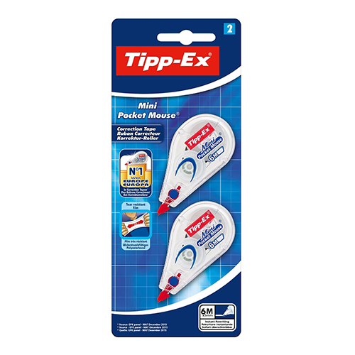 Tipp-Ex Mini Pocket Mouse Correction Tapes - 6 mx 5 mm, Blister of 2