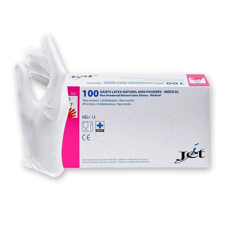 Gants En Latex Sans Poudre KingSeal - Épaisseur 4 Mil, Lot De 4 Boîtes De 100 (400 Unités) - Usage Général, Contact Alimentaire FDA, Texture Doigts