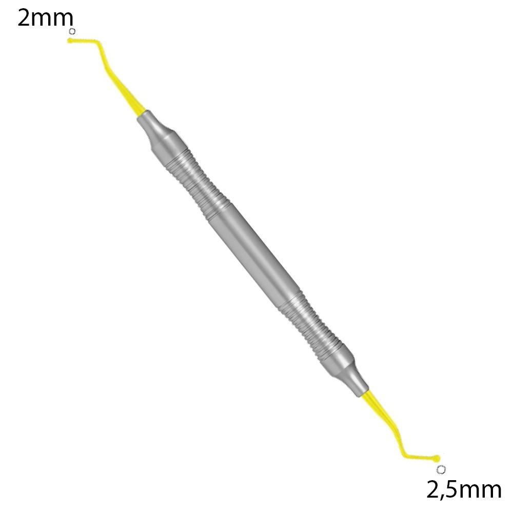 Applicateur de composite 2mm/ 2,5mm TiN Coated . Ce revêtement de nitrure de titane donne une excellente longévité à cet instrument en le rendant très dur et le protégeant de la corrosion.  Stérilisable et désinfectable.