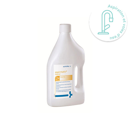 Solution concentrée pour le nettoyage quotidien et la désinfection du système d'aspiration et du crachoir. Puissant détergent, destruction du biofilm.  Intervention du technicien réduite, pas d'odeur nauséabonde.  Produit biodégradable (conformément à la norme OCDE 301D).  Matériaux d'emballage recyclables.   Recommandations d'utilisation : diluer à 5%, laisser agir 1 heure minimum. A utiliser 1 à 2 fois par semaine, au lieu de la désinfection du midi.  Flacon de 2 litres.