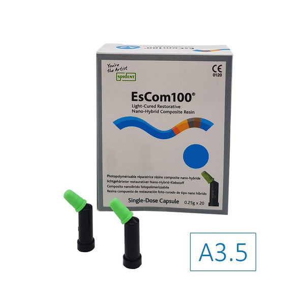 EsCom100 20 capsules de 4g - A3.5 - Résine composite nano-hybride restauratrice photopolymérisable - oofti.fr