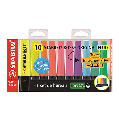 Set of 10 STABILO BOSS ORIGINAL FLUO highlighters